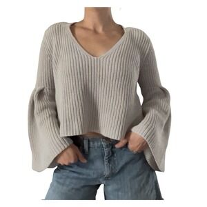 Free People 100% Cotton Sweater Womens Small Gray Knit Damsel‎ Bell Sleeve Soft